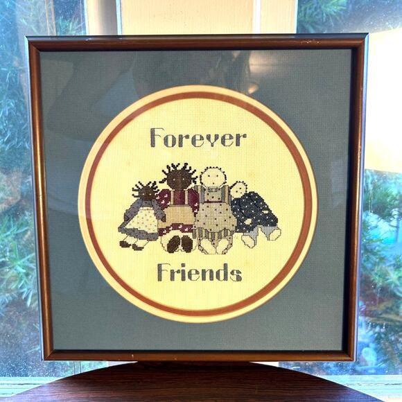 Vintage Forever Friends Handmade Needlepoint Cross Stitch, Matted & Framed - Picture 9 of 9